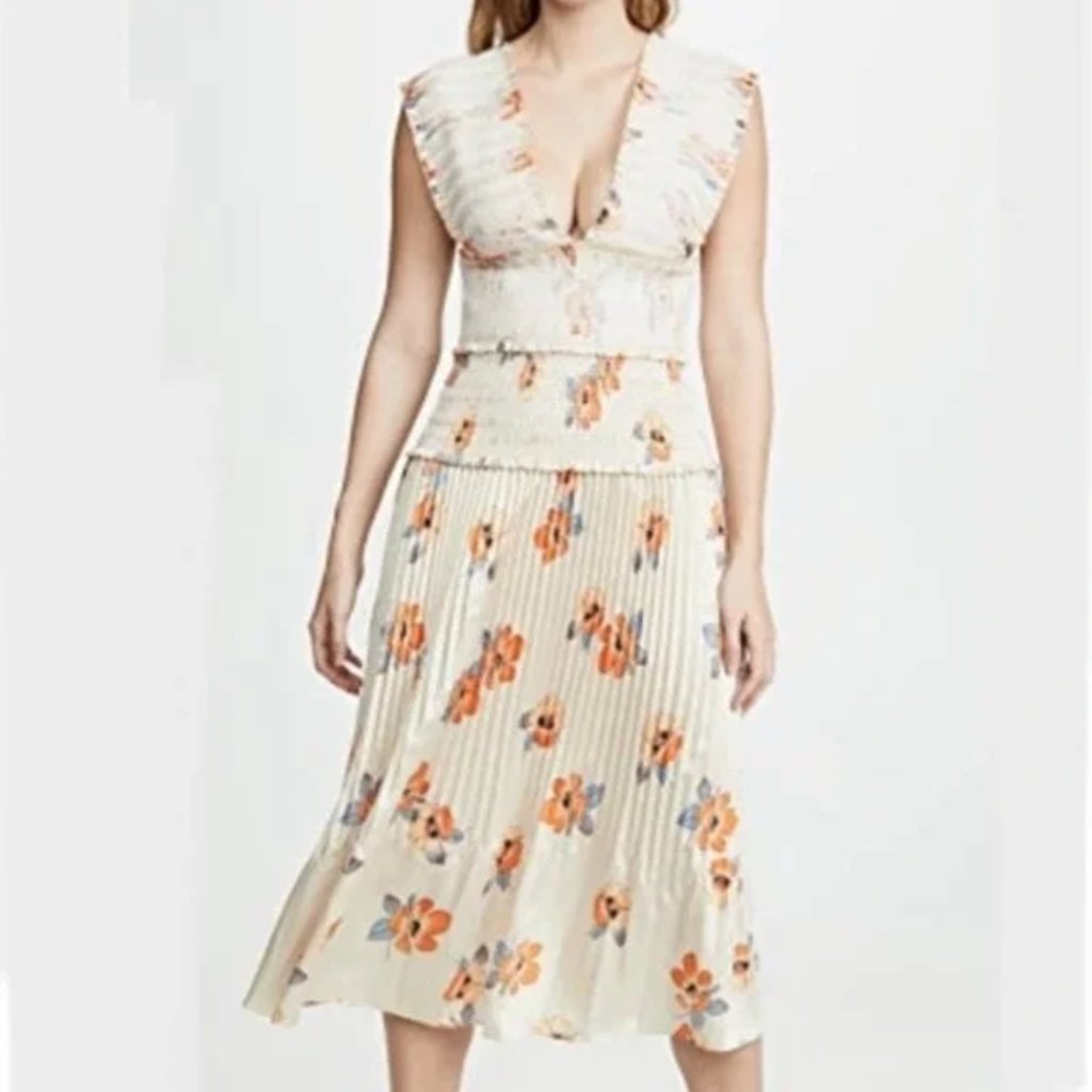Nwt $648 Nicholas Cross Front Smocked Midi Dress - Sz 8